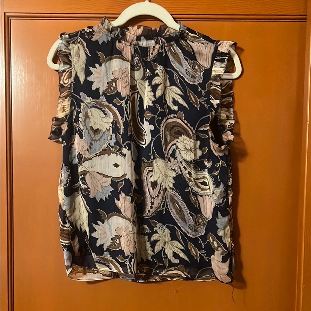 Floral Sleeveless Top - Blue and Cream